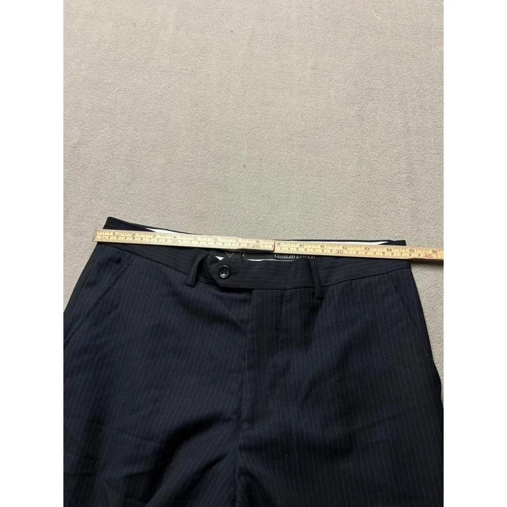 Vintage Giorgio Armani Mens Navy Blue Pinstripe Wool Blend Dress Pants Size 30